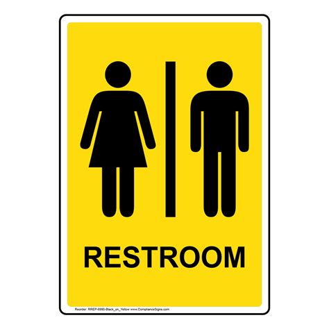 Portrait Yellow Unisex Restroom Sign With Symbol Rrep 6990 Blackonyellow