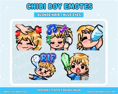 5 Pack Chibi Boy Emotes Twitch Emotes Blonde Hair And Blue Etsy