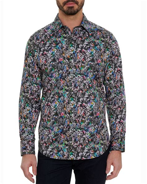 Robert Graham Mens Limited Edition Distinct Plate Graphic Sport Shirt