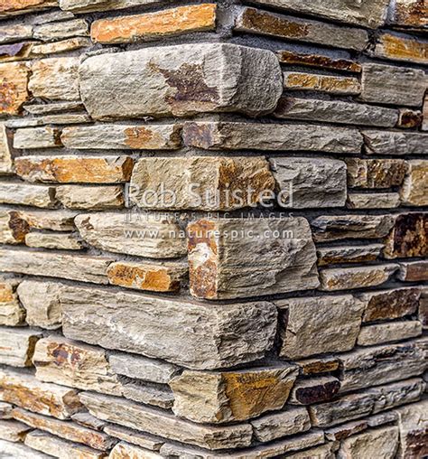 Schist Stone Wall Corner Schist Rock Layered Into Decorative Wall With