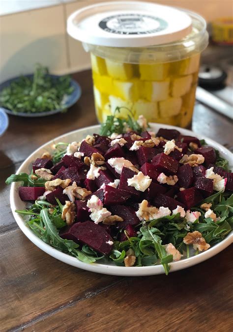 meredith dairy — recipes roasted beetroot walnut and marinated goats cheese salad