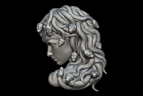 Medusa Bas Relief 3d Print Model Medusa Print Models Lion Pendant