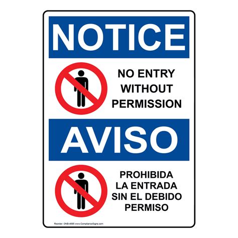 Osha Notice No Entry Without Permission Bilingual Sign Onb