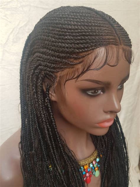 Handmade Braided Full Lace Wig Boho Tribal Cornrow Ghana Weave With Box Braids Human Hair Curls