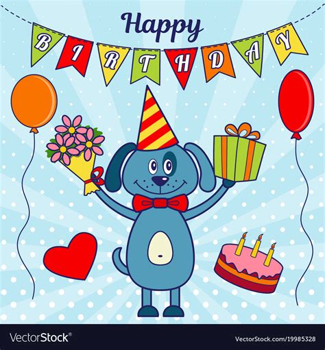 Happy Birthday Greeting Card A Cartoon Dog With A Vector Image