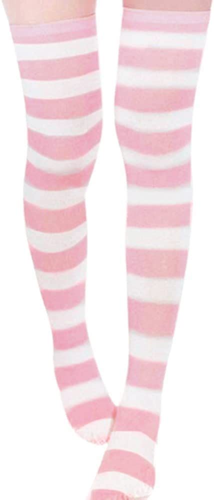 Zanzea Womens Thigh High Socks Over The Knee Stocking Striped Tights Pink Medium At Amazon Women