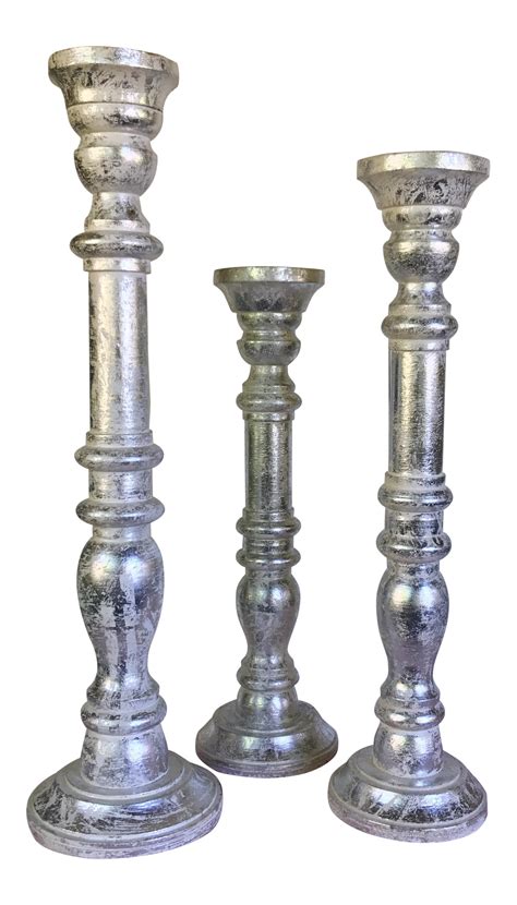 Wooden Pillar Candle Holders Set Of 3 Chairish