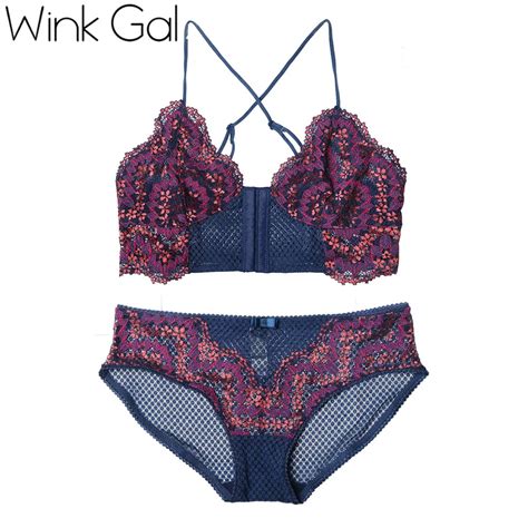 2018 Wink Gal Sexy Women Bra Set Embroidery Floral Lace Lingerie Mesh