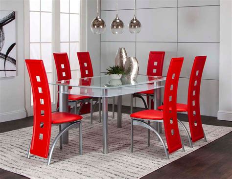Valencia Rectangular Dining Room Set White W Red Chairs Cramco