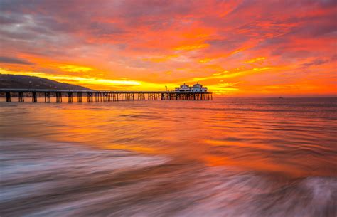 Long Exposure Fine Art Malibu Pier Seascape Red Orange Yellow Clouds