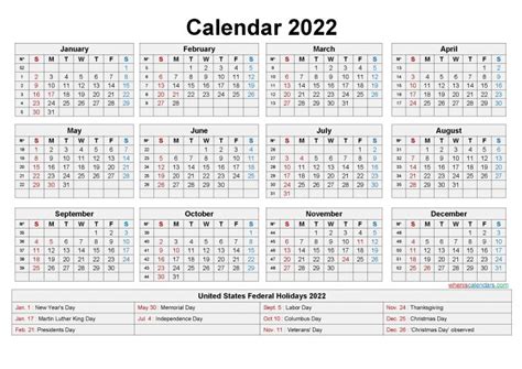 2022 Free Printable Yearly Calendar 6 Templates Effective 12 Month