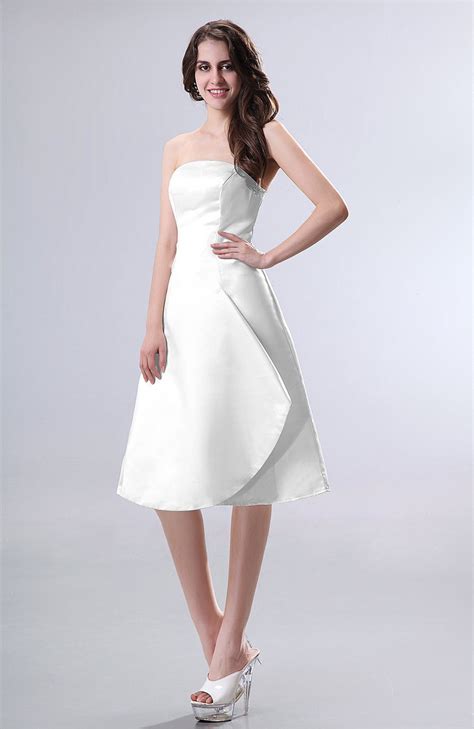 White Party Dress Simple A Line Strapless Zipper Knee