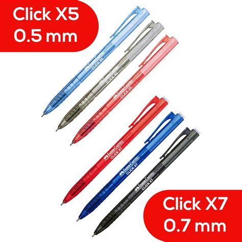 Faber Castell Click X Ball Pen 05 07 Mm Black Red Blue Click X5