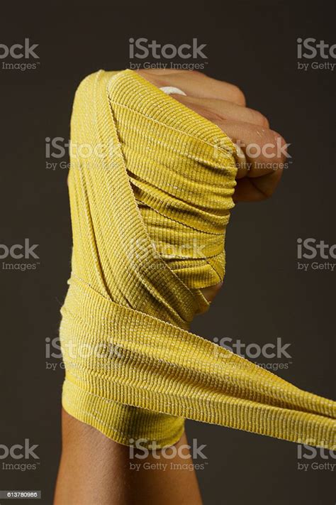 Fist Female Kickboxing Athletic Woman Wrapping Hands With Boxing Wraps