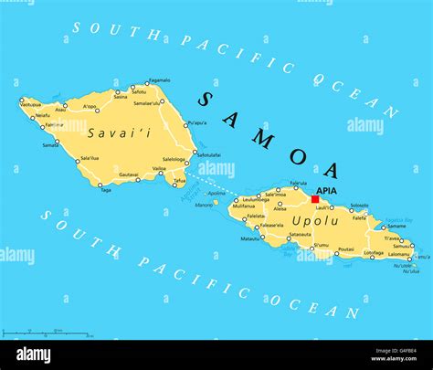 Samoa Mappa Politico Con Capitale Apia E Luoghi Importanti