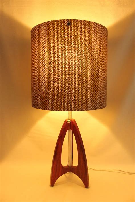 Vintage 60s mid century modern mcm textured ceramic teak wood table lamp light. Retro Grain Tripod Table Lamp Danish Modern Mid Century ...