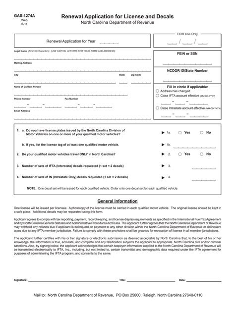 Your south carolina driver's license will expire on your birthday, and is valid for 8 years. 2011 Form NC GAS-1274A Fill Online, Printable, Fillable ...