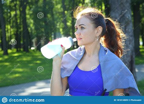 Young Sporty Girl Drinking Water From A Bottle Stock Image Image Of