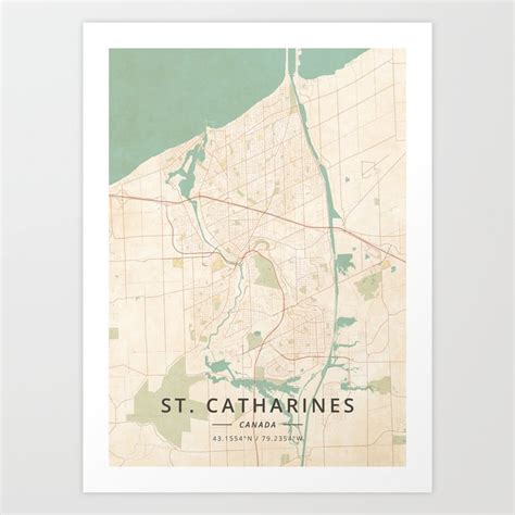 St Catharines Canada Vintage Map Art Print By Designer Map Art