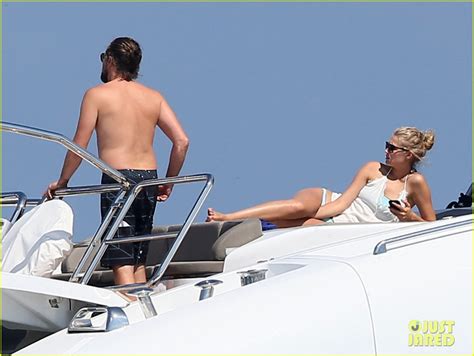 leonardo dicaprio hangs out shirtless with girlfriend toni garrn for relaxing yacht afternoon