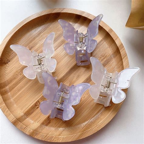 White Purple Butterfly Hair Clips Simple Butterfly Hair Claw Etsy