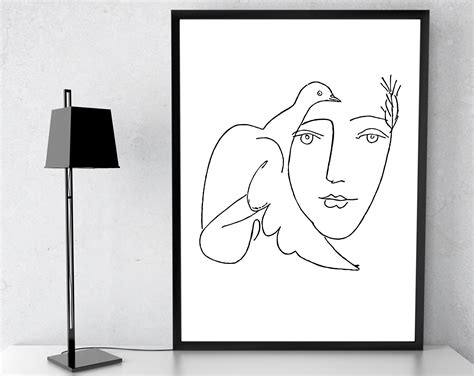 Picasso Peace Dove And Face Print One Line Art Drawing Etsy