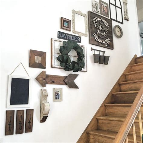 Farmhouse gallery wall | Staircase wall decor, Stairway decorating ...
