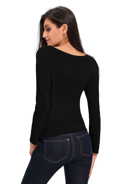 This fit runs true to size, this fit is intended to be slightly wider in shape. Black V neck Ladies Long Sleeve T Shirts - Online Store ...