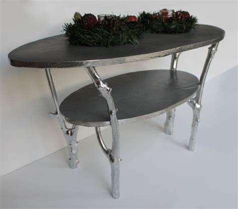 Vintage faux goatskin coffee table. Tree branch coffee table silver and custom color by ...