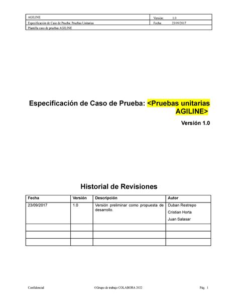 Plantilla Caso Pruebas Agiline Especificaci N De Caso De Prueba Pruebas Unitarias Fecha