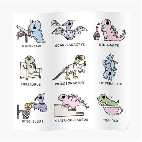 Jurassic Puns Set Of 9 Jurassic Puns Collection Poster For Sale By Knock Em Dead Redbubble