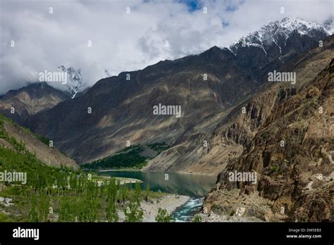 Khalti Lake Flanked By The Steep Sides Of The Ghizar River Gilgit