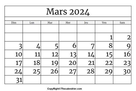 Calendrier Mars 2024 The Calendrier