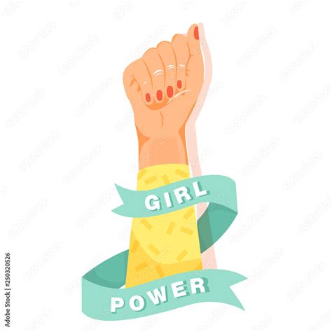Feminism Girl Power Concept Feminism Symbol Fighting Fist Of A Woman With Ribbon And
