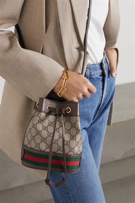 Brown Ophidia Mini Textured Leather Trimmed Printed Coated Canvas Bucket Bag Gucci Net A Porter