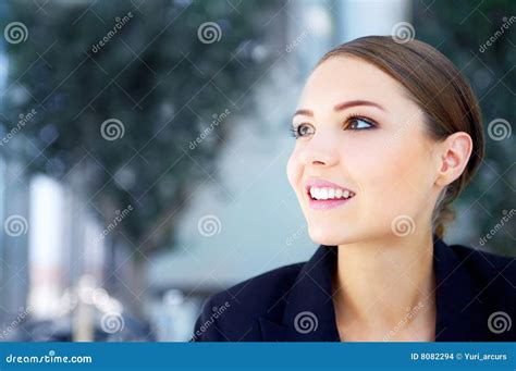 Closeup Of Young Lady Looking Someone And Enjoying Stock Photo Image