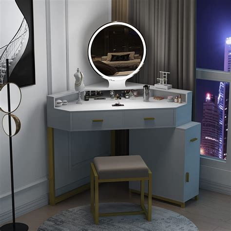 Buy Corner Vanity Set With Lighted Mirror Makeup Vanity Dressing Table