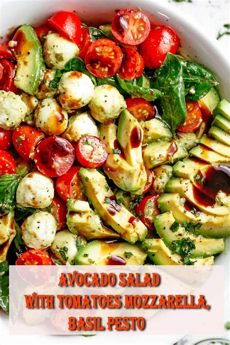 Mix balsamic vinegar, red wine vinegar, dried basil, sugar, salt, and black instead of using fresh basil i used fresh basil paste and improvised the mozzarella with my children's mozzarella cheese strings. #Avocado #Salad with #Tomatoes, #Mozzarella, #Basil #Pesto ...