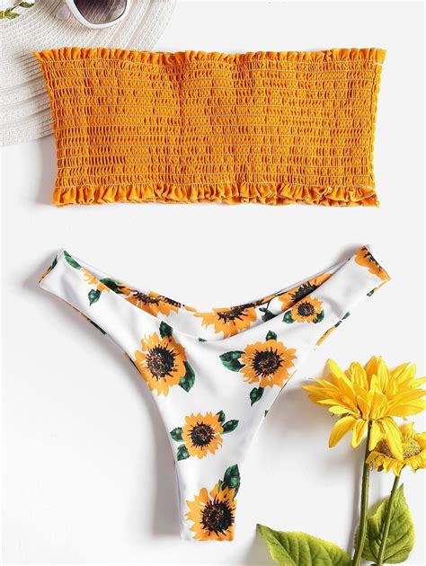 See more ideas about sunflower bikini, swimsuits, tankini set. Sunflower Shirred Bikini Set #bikiniswimwear #cutebikini # ...