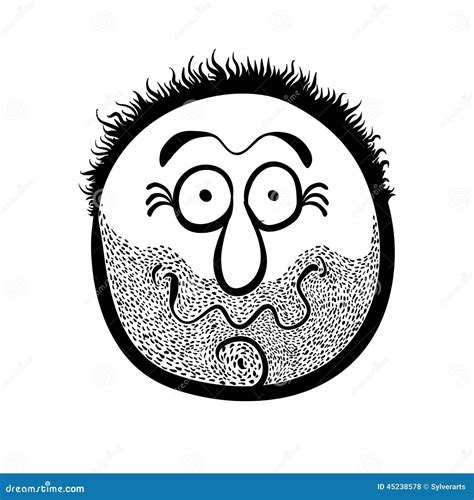 Funny Cartoon Face With Stubble Black And White Stock Vector Image