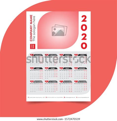 1 Page Wall Calendar 2020 Print Stock Illustration 1572470539