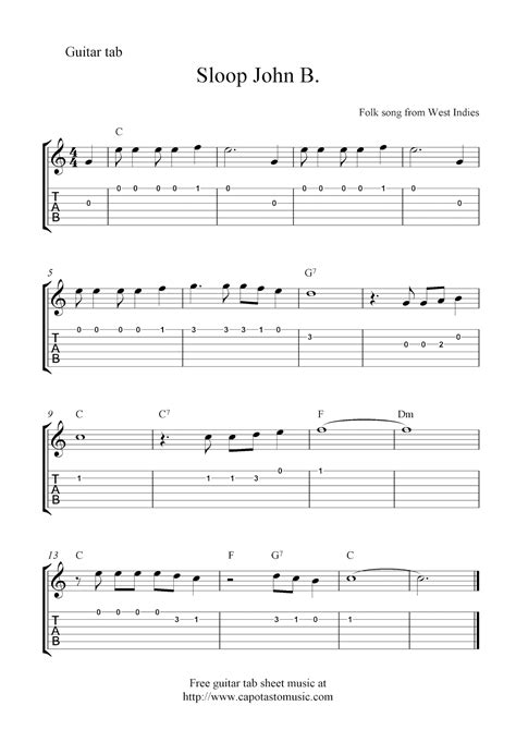 Free Guitar Tablature Sheet Music Notes Sloop John B