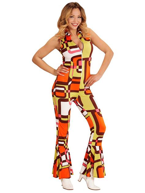 Ladies Groovy Disco Diva Jumpsuit 1970s Costume Flares 70s Fancy Dress