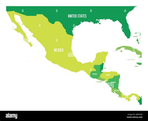 Mapa político de Centroamérica y México en cuatro tonos de verde