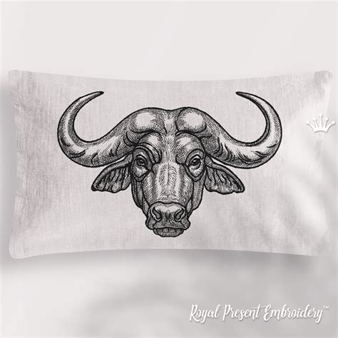 Wild Buffalo Head Machine Embroidery Design 3 Sizes Royal Present