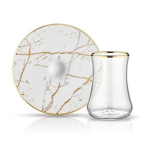 LUXURIOUS TURKISH TEA GLASS SET FOR SIX MARBLE 001 GrandBazaar