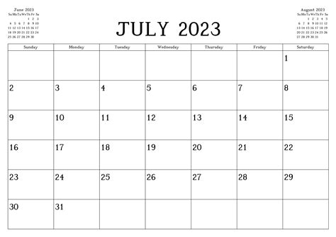 Blank July 2023 Calendar Editable And Easy To Print