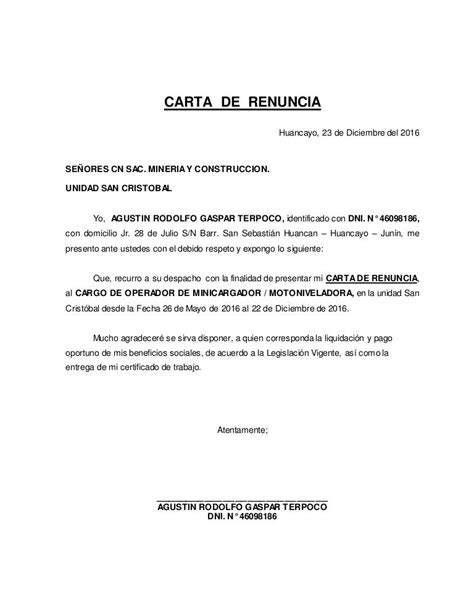 Modelo De Carta De Renuncia Peru Financial Report Pdmrea