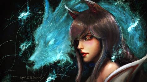 Wallpaper Ahri Fox Girl League Of Legends Animal Ears Artwork