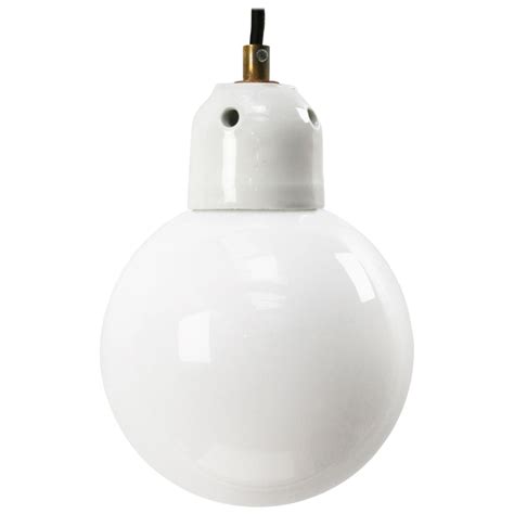 White Opaline Glass Globe Vintage European Metal Top Pendant Lights At 1stdibs